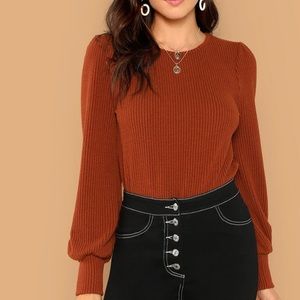 Bishop Sleeved Rust Ribbed Long Sleeve Tee